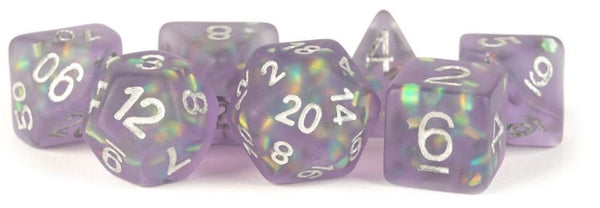 7-Die Set 16mm Resin Icy Opal: Purple w/ Silver Numbers