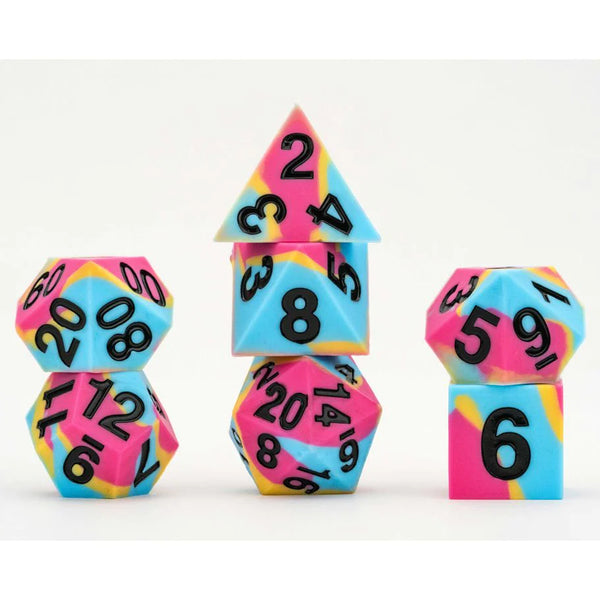 16mm Pride Sharp Edge Silicone Rubber Poly Dice Set: Pansexual (7)