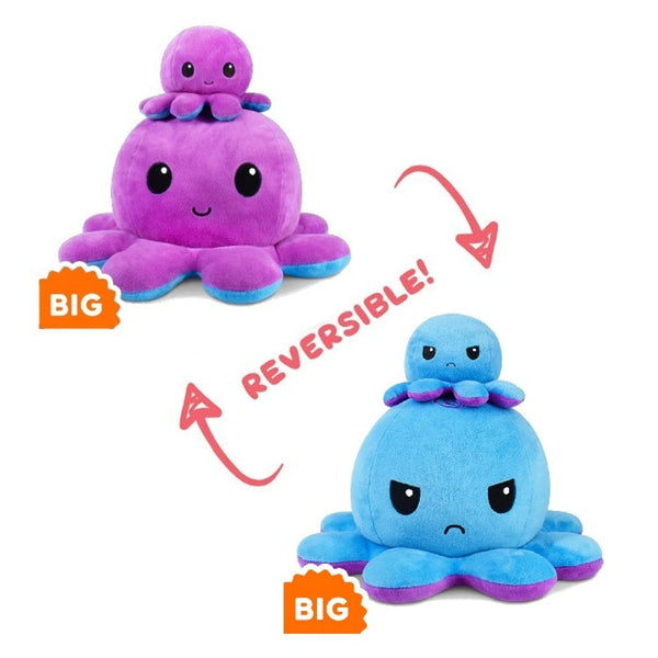 BIG Reversible Octopus Plushie: Happy Purple and Angry Blue