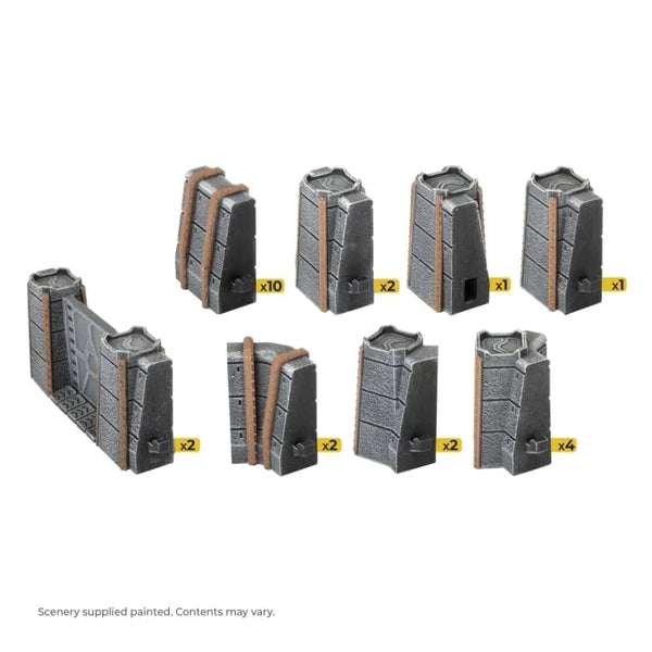 Battlefield in a Box: Hextech - Trinity City Fortress Walls (x24) - Grey