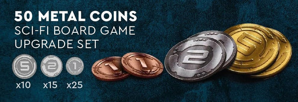 Board Game Upgrade: Metal Coin Board Game Upgrade Set (50 SciFi Coins)