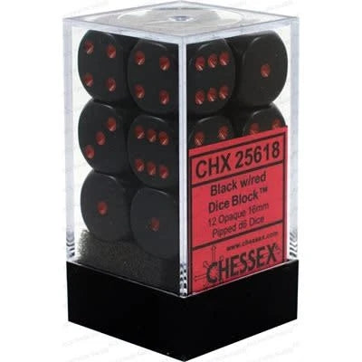 Chessex: Opaque 16mm D6 Black/Red (12)