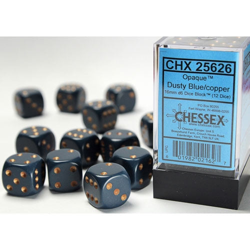 Chessex: Opaque 16mm D6 Dusty Blue/Copper (12)