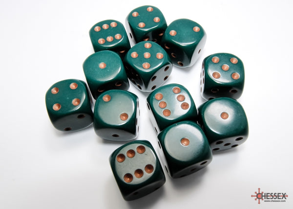 Chessex: Opaque 16mm D6 Dusty Green/Copper (12)