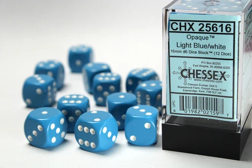 Chessex: Opaque 16mm D6 Light Blue/White(12)