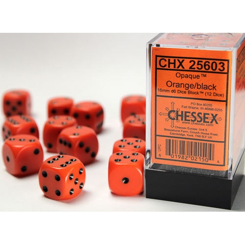 Chessex: Opaque 16mm D6 Orange/Black (12)
