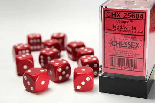 Chessex: Opaque 16mm D6 Red/White (12)