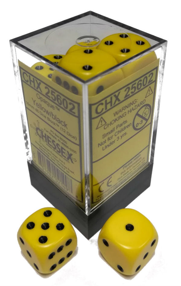 Chessex: Opaque 16mm D6 Yellow/Black (12)