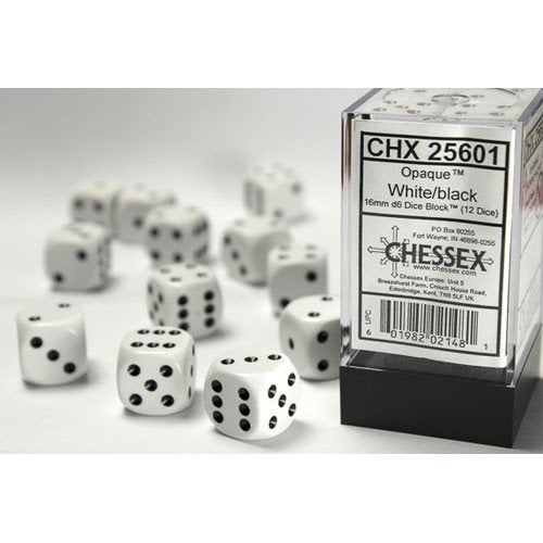 Chessex: Opaque 16mm White/ Black (12)