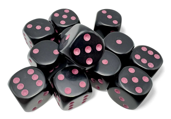 Chessex: Opaque 16mm d6 Black/pink Dice Block (12 dice)