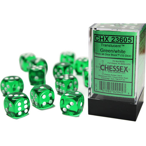 Chessex: Translucent - 16mm D6 Green/White (12)