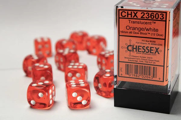 Chessex: Translucent - 16mm D6 Orange/White (12)