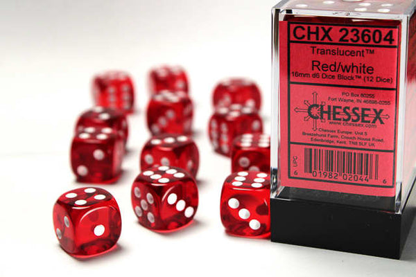 Chessex: Translucent - 16mm D6 Red/White (12)