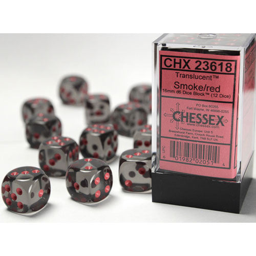 Chessex: Translucent - 16mm D6 Smoke/Red (12)