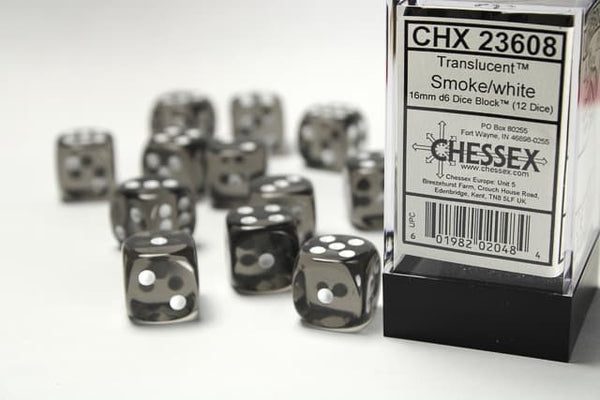 Chessex: Translucent - 16mm D6 Smoke/White (12)