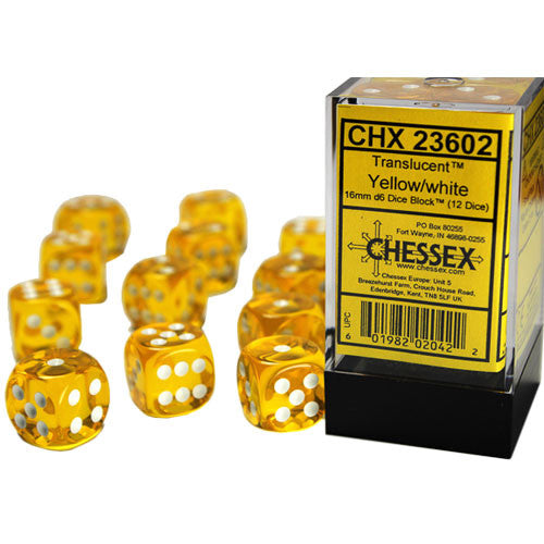 Chessex: Translucent - 16mm D6 Yellow/White (12)