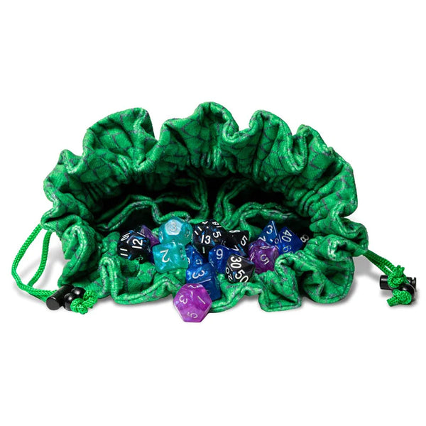 Dice Bag: Velvet Compartment Bag with Pockets- Dragon Storm Green Dragon Scales