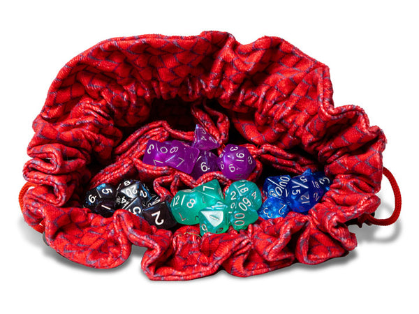 Dice Bag: Velvet Compartment Bag with Pockets- Dragon Storm Red Dragon Scales