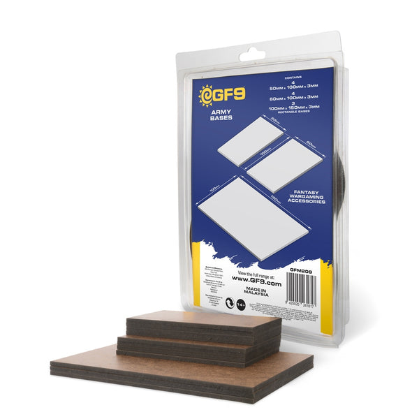 GF9 MDF Bases 50mm/60mm/150mm x 100mm (4, 4, 3)