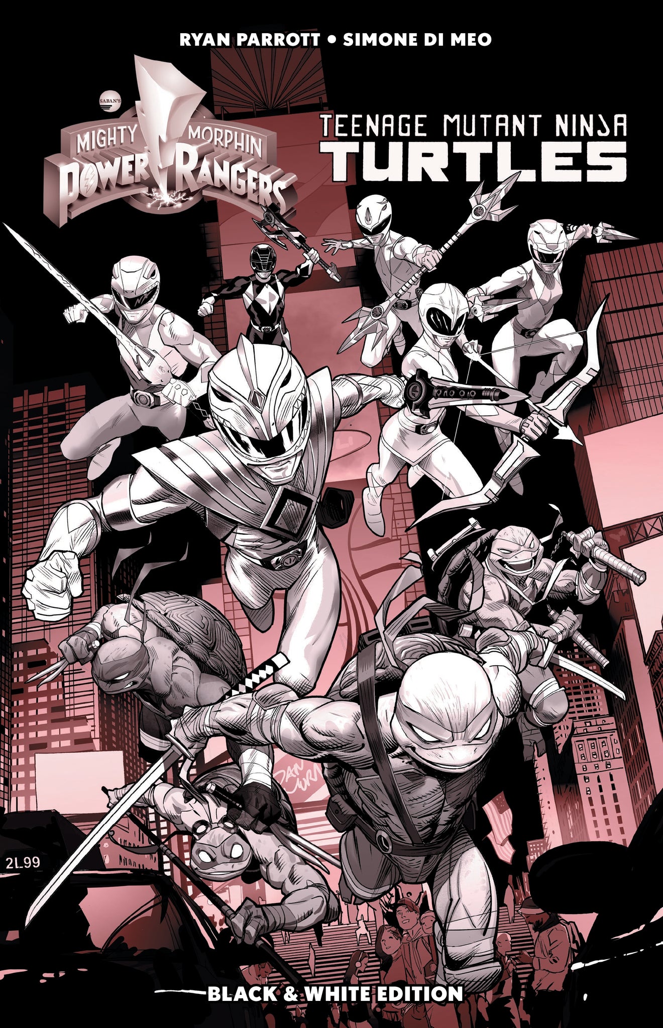 Power Rangers Turtle Version Mighty Morphin Power Rangers / Teenage Mutant Ninja Turtles B&W Limite ...