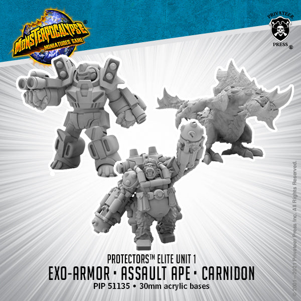 Monsterpocalypse: Protectors Alternate Elite Units - Carnidon, Exo-Armor, and Assault Ape