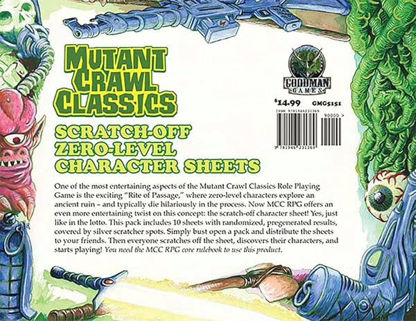 Mutant Crawl Classics: Scratch-Off Zero Level Character Sheets