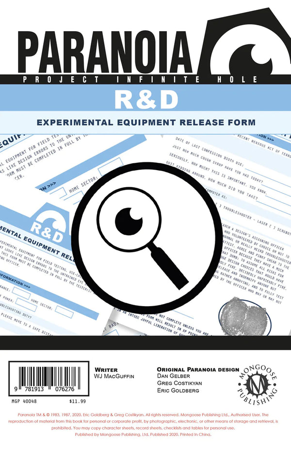 Paranoia RPG: The R&D Experimental Equipment Release Form Pad