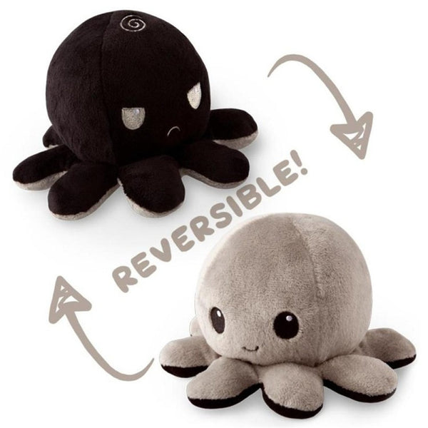 Reversible Octopus Plushie: Happy Grey and Angry Black