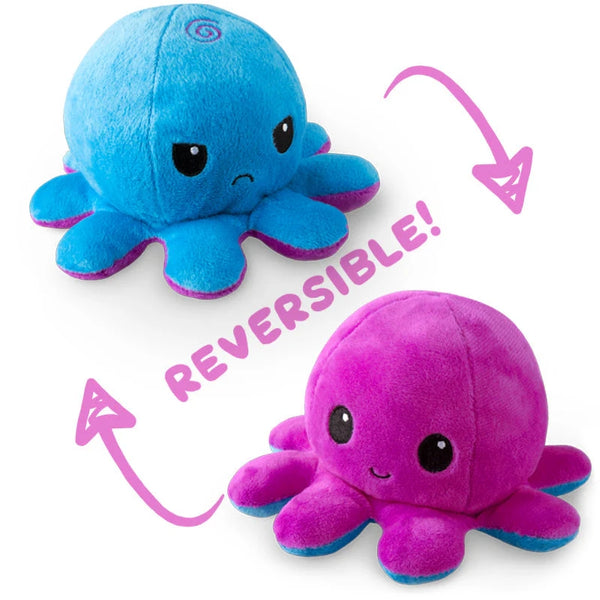 Reversible Octopus Plushie: Happy Purple and Angry Blue