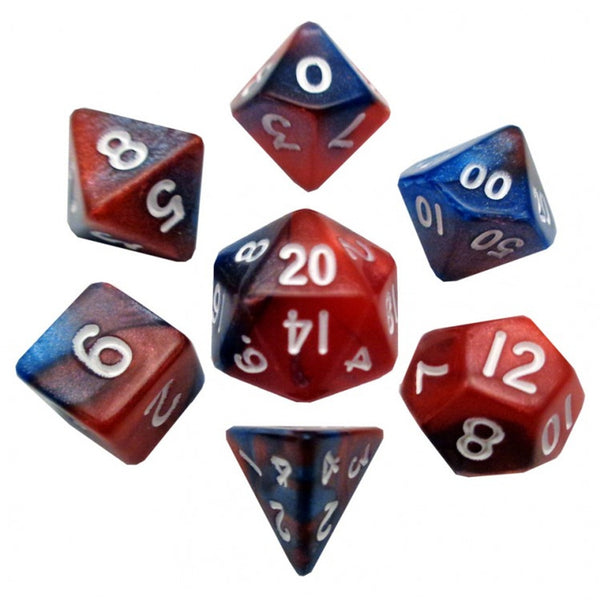 Mini Polyhedral Dice Set: Red/Blue with White Numbers