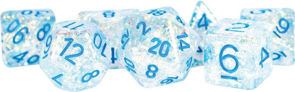 7-Die Set 16mm Flash: Clear w/ Light Blue Numbers