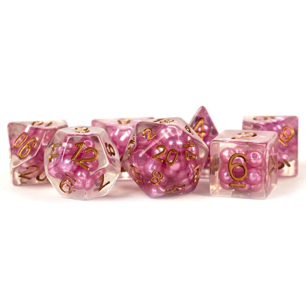7-Die Set 16mm Resin Pearl: Pink w/ Copper Numbers