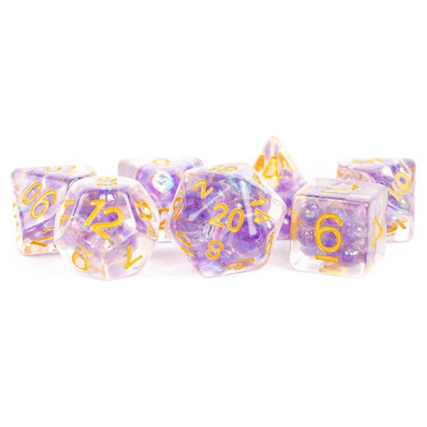 7-Die Set 16mm Resin Pearl: Purple w/ Gold Numbers