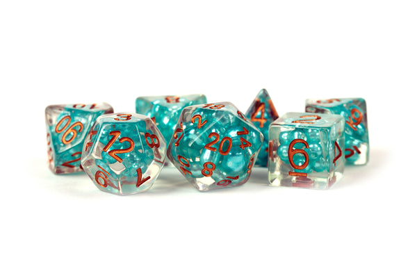 7-Die Set 16mm Resin Pearl: Teal w/ Copper Numbers