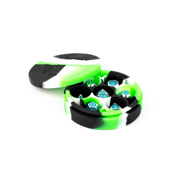 Dice Case: Silicone Round Case- Green/Black/White