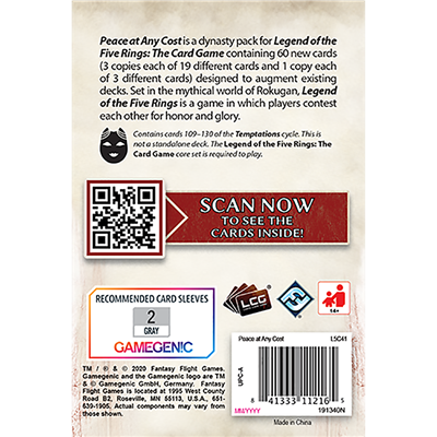 legend of the five rings card sleeves Legend of the Five Rings LCG: Peace at any Cost