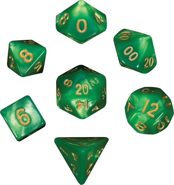 Mini Polyhedral Dice Set: Green/Light Green with Gold Numbers