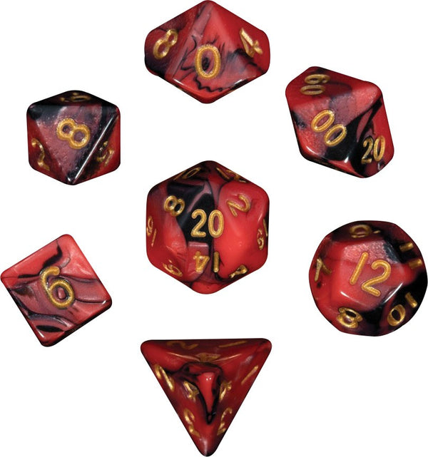 Mini Polyhedral Dice Set: Red/Black with Gold Numbers